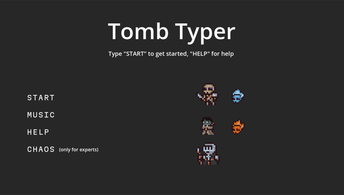 Intro screen for Tomb Typer
