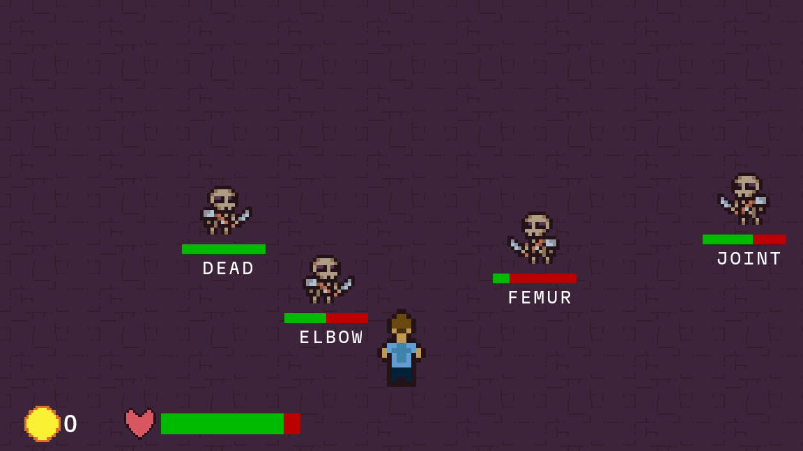 Image of the game in action, showing a bunch of skeletons